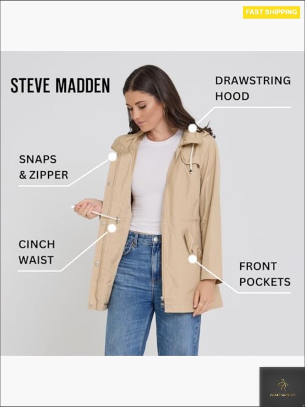 Women's Waterproof Rain Jacket Hooded Anorak Windbreaker Lightweight Classic Fit - Picture 5 of 7